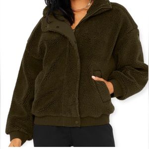 EUC ALO varsity Sherpa bomber jacket size XS olive green